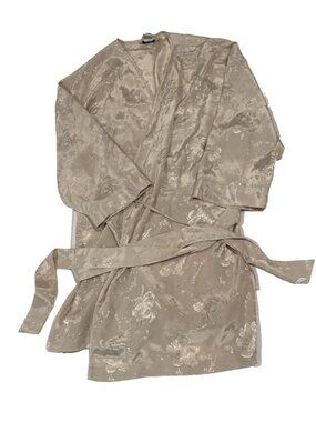 Morgan Taylor Robe Women's M/L Champagne Gold Satin Floral Jacquard Kimono Wrap